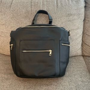 Black faux leather backpack diaper bag